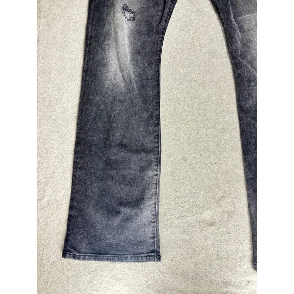 True Religion Ricky W Flap Straight Jeans Black Gold Snake Distressed Mens 38
